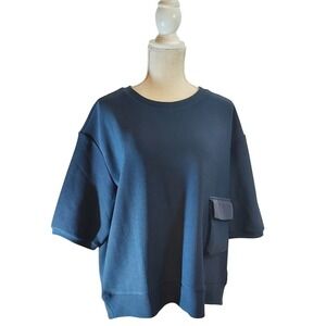 Joh. Scuba Knit Cargo Pocket Top Navy Blue Oversized L 2X Techwear Minimalist